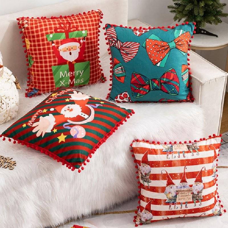 Christmas Cartoon Santa Pillowcase Cushion Back Pillow Cover Xmas Holiday Decor