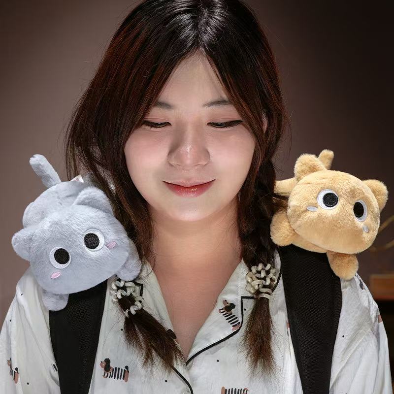 Kawaii Cat Sticky Plush Toy Simulation Cartoon Animals Doll Super Soft Plushie Kitten Sticky Toy Backpack Decor Christmas Gift