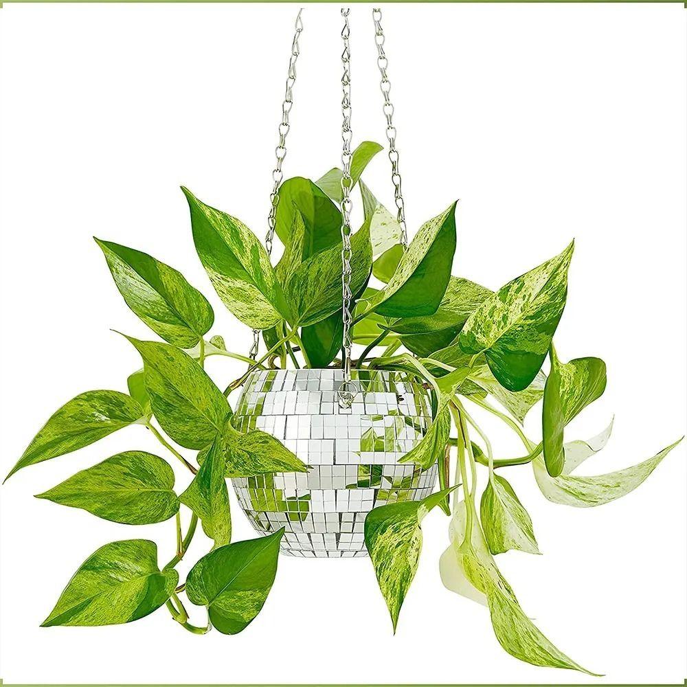 Wood Base Disco Ball  Flower Planter Chain Plant Hanger Plant Hanging Basket  Indoor Plants