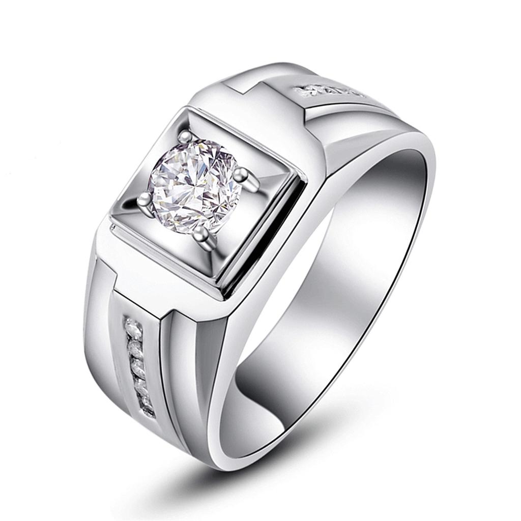 Ring new men's ring men's domineering fashion diamond ring simulation diamond ring men's  platinum plated moissanite ring
