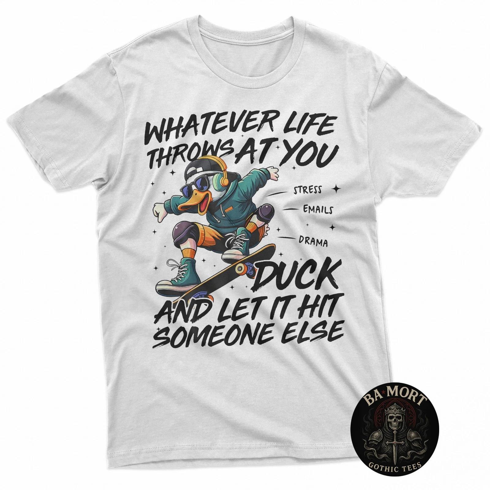 

Funny Duck Skateboard T-Shirt Duck And Let It Hit Someone Else Tee XL