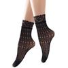 Women's Fashion Aesthetic Black Sheer Fishnet Mesh Ankle Socks with Hollowout Patterned Lace Trim Stretch Short Socks