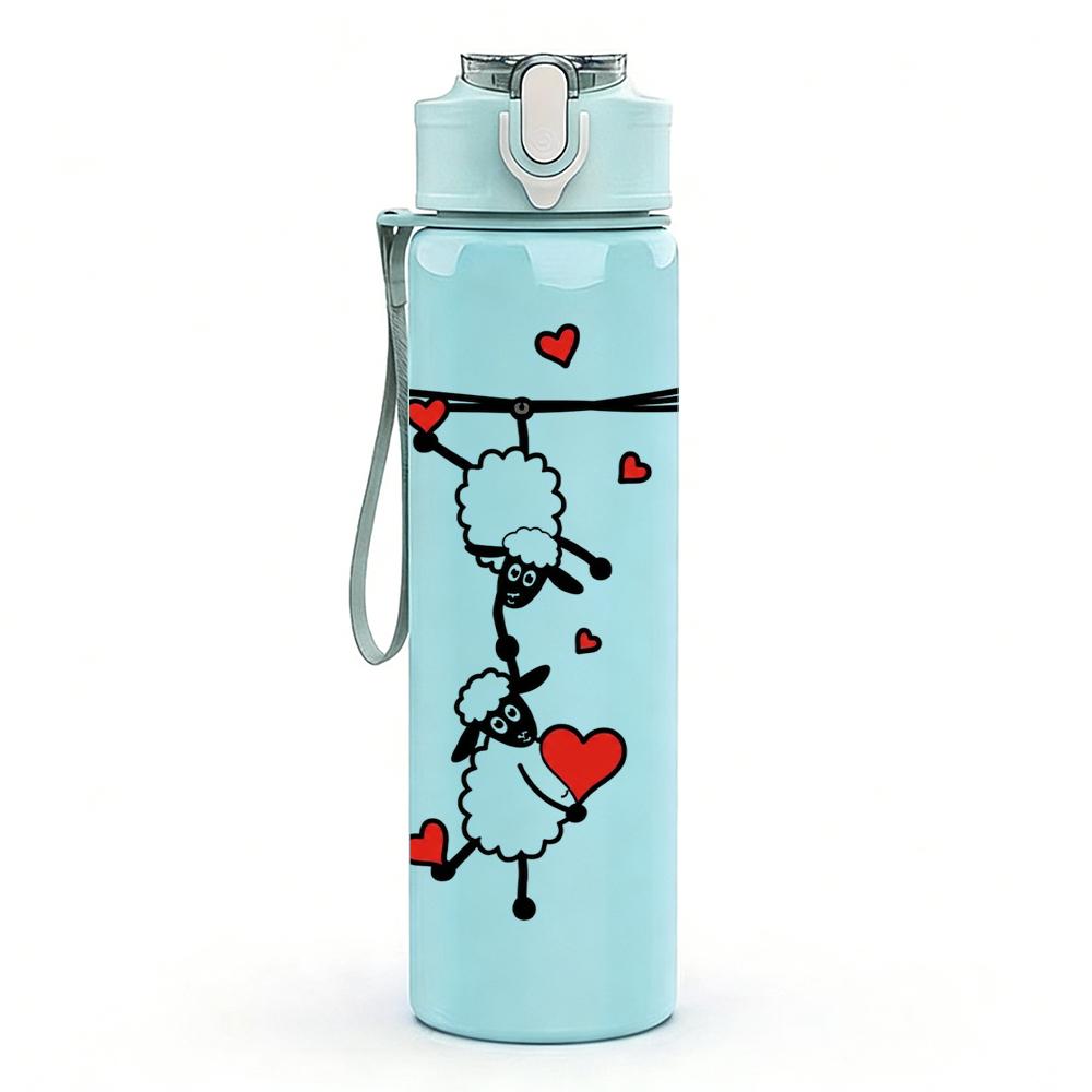 1PC Balancing Sheep Heart Graphic,750ml Color Plastic Sports Water Bottle,Leakproof Flip Straw Lid,Suitable for Sports Office Home Use