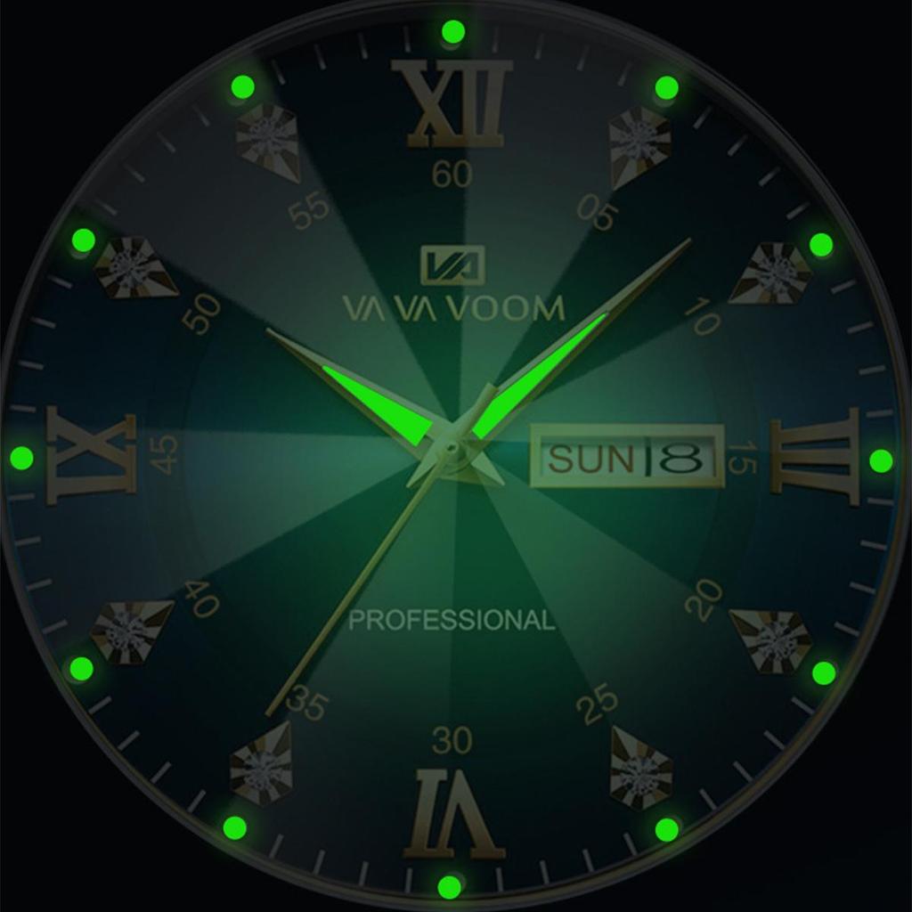 VA VA VOOM Luxury Men’s Quartz Watches Man 30m Waterproof Luminous Date Week Stainless Steel Men Watch Casual Sports Women Quartz Watches Male Clock