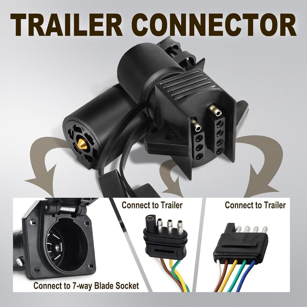 Agrieyes 7 Pin To 4 Pin Trailer Adapter, 7 Way To 5 Way Trailer Light Plug, Trailer Connector For Truck RV Utility Tow Hitch Boat, Weatherproof