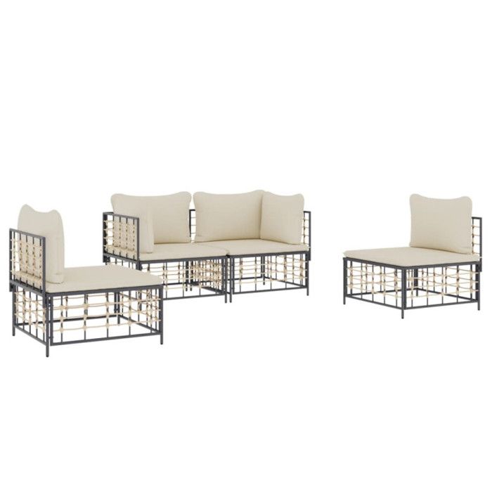 VidaXL Salon de jardin 4 pcs avec coussins anthracite résine tressée, ensemble de salon, ensemble de salon d'extérieur, 3186712