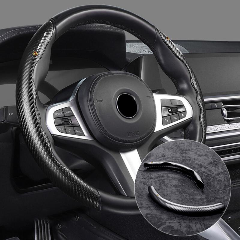 Carbon Fiber Car Steering Wheel Cover Non-slips Decoration For Porsche 911 718 Taycan Panamera Cayenne Macan Cayman Accessories
