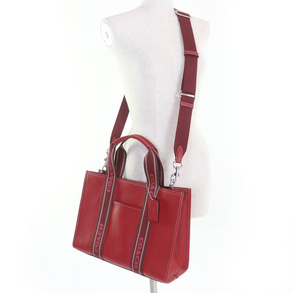 Makellose COACH Schultertasche Smith Tote Raffiniertes Kieselleder 2-Wege-Tragetasche Rot CM067 Gebraucht