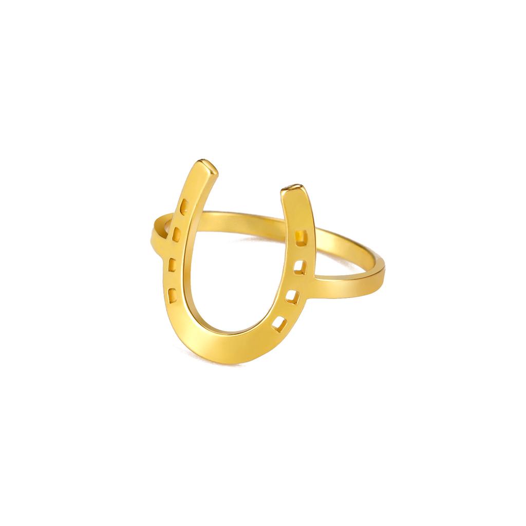 Wind Carved Titanium Steel Minimalist Horseshoe Ring Fashionable Versatile Jewelry