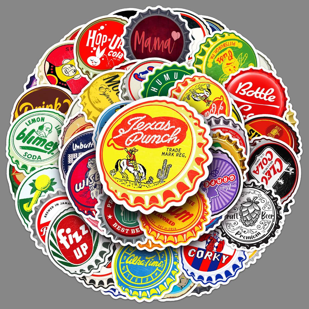 50 Retro Flaschenkappen Graffiti Aufkleber Personalisierte Dekorative Dekorative Wasserbecher Handyhülle Kühlschrankaufkleber