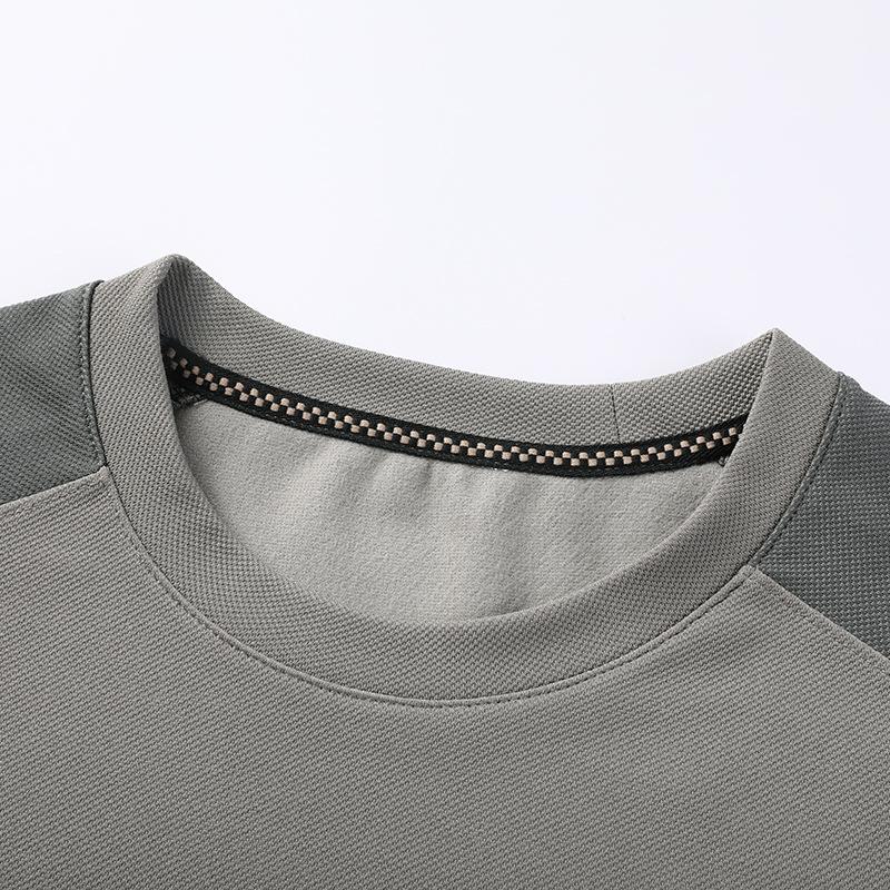 New Spring and Autumn Men's Sweatshirts, Mid-green Round Neck, Color-blocked Long-sleeved T-shirts, Men's Casual Bottoming Tops