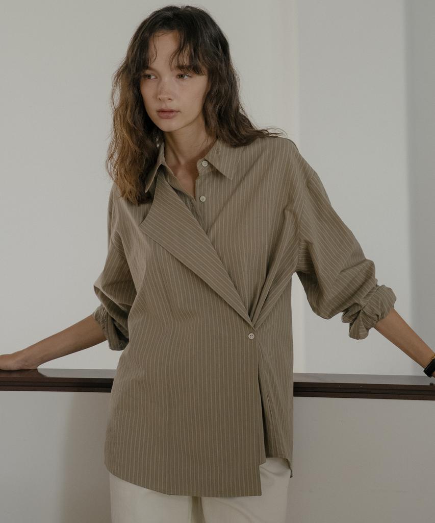 TILL I DIE 2Way Stripe Wrap Shirt [Tifa06Sh01]_Ivory