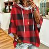 Women's Drawstring Hooded Sweatshirt with Retro Plaid Print Loose Fit Casual Top