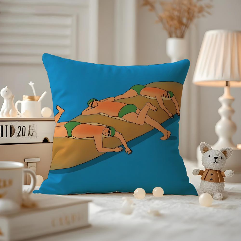 Abstract Funny Illustration Cushion Cover Anti-dustmite Pillowcase Invisible Zipper Silky Short Plush Sofa Cushion Cover