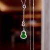 Classic S925 Sterling Silver Green Burmese Jade Gourd Necklace