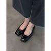 Sheepskin version~ black retro thin leather comfortable flat shoes women's minimalist square head one pedal small single shoes