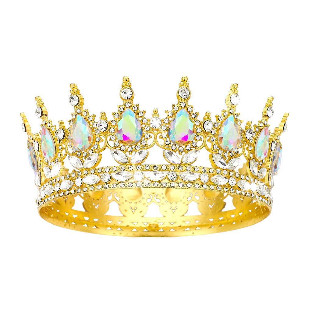 European Baroque Rhinestone King Crown Tiara Hairpiece