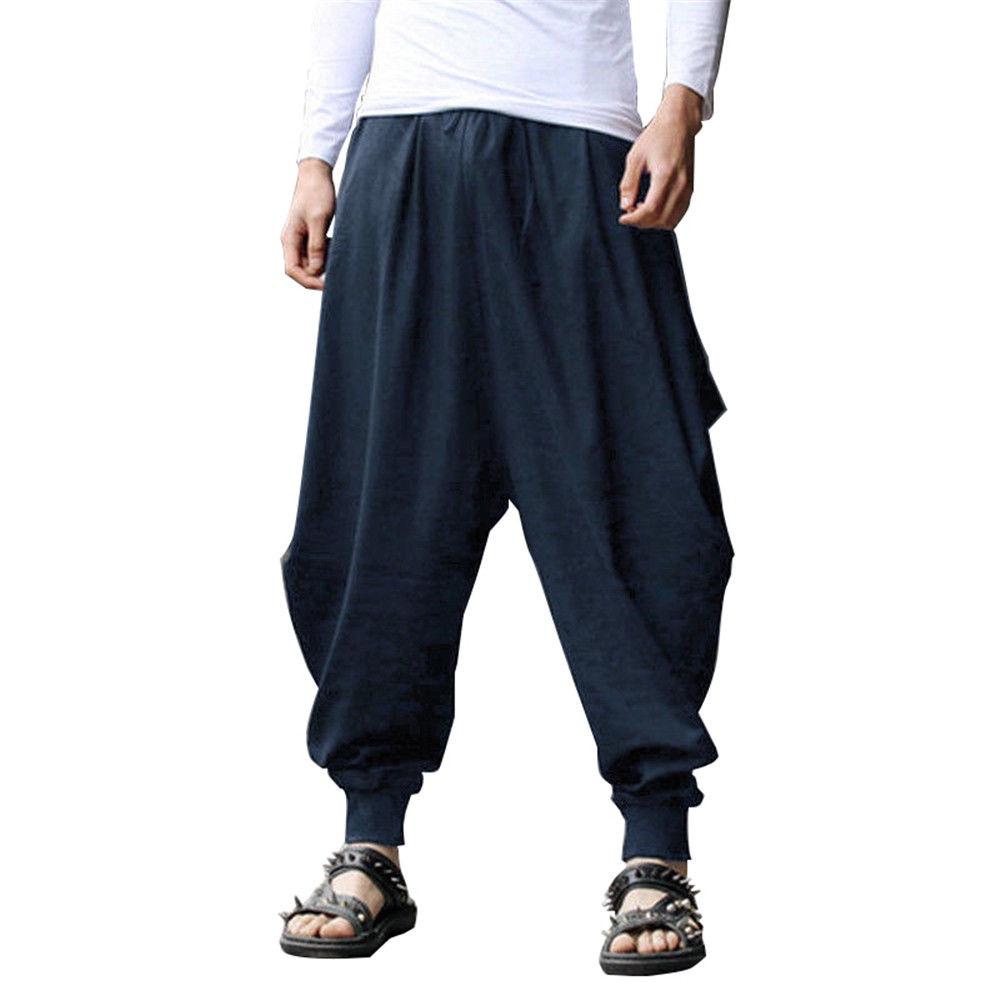 Men Retro Casual Cotton Harem Japanese Trousers With Comfortable Linen Fabric For Stylish Everyday Wear