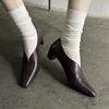 Fashion 2025 New Fashion Spring Women Pumps Square Toe Med Heels Genuine Leather Chunky Heel Pumps Retro Slip On Modern Ladies Shoes