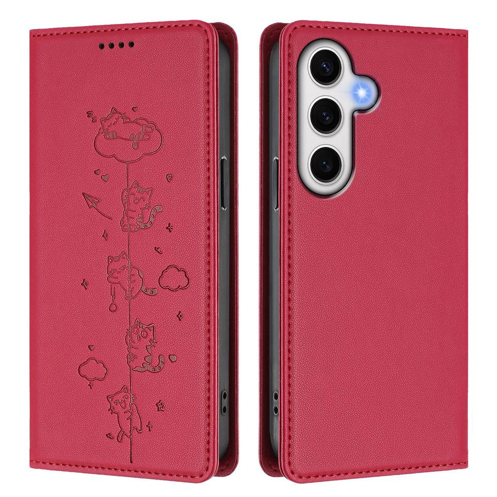 For Samsung Galaxy S24 FE Case RFID Blocking Wallet Stand Imprinted Cat Pattern Leather Phone Cover