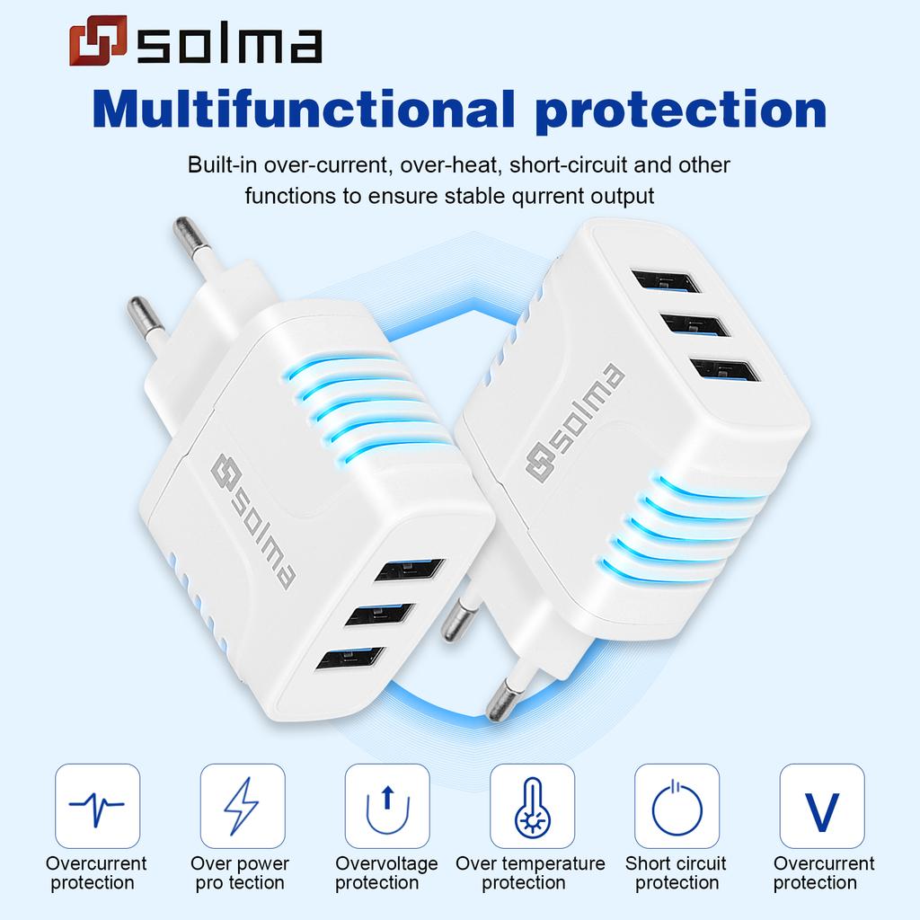 3-Port USB Wall Charger Adapter Candy Color For Mobile Phone Travel Charger Charging Lndicator Travel 3USB Port Multi Intelligen