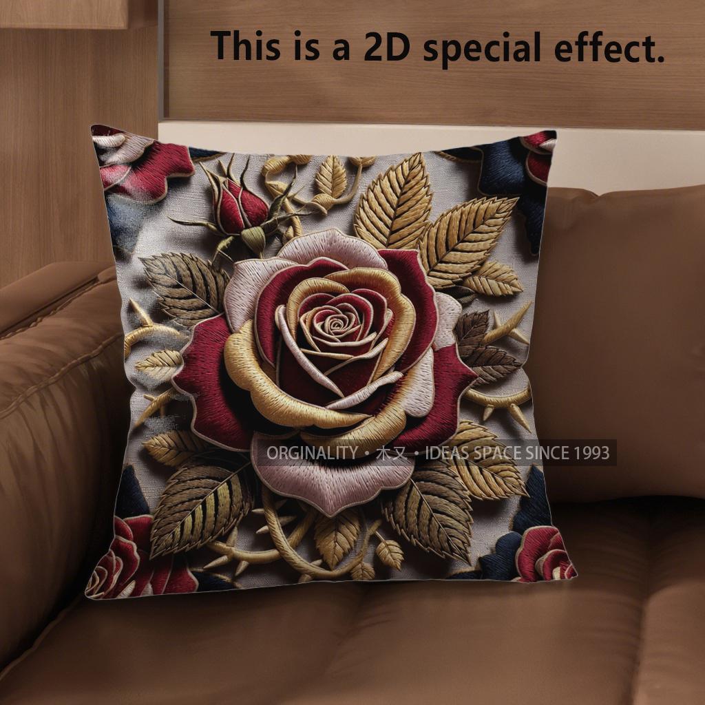 

2D Vintage Embossed Rose Floral Throw Pillow Covers Pattern Cushion Cover Suitable For Sofa Bedroom Car Pillow Cover 40x40cm