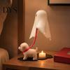 Creative Halloween Table Centerpiece Ghost Walking Dog Figurine, Cute Spooky Statue with Whimsical Room Accessories LED Candle, 3D Printed Tabletop