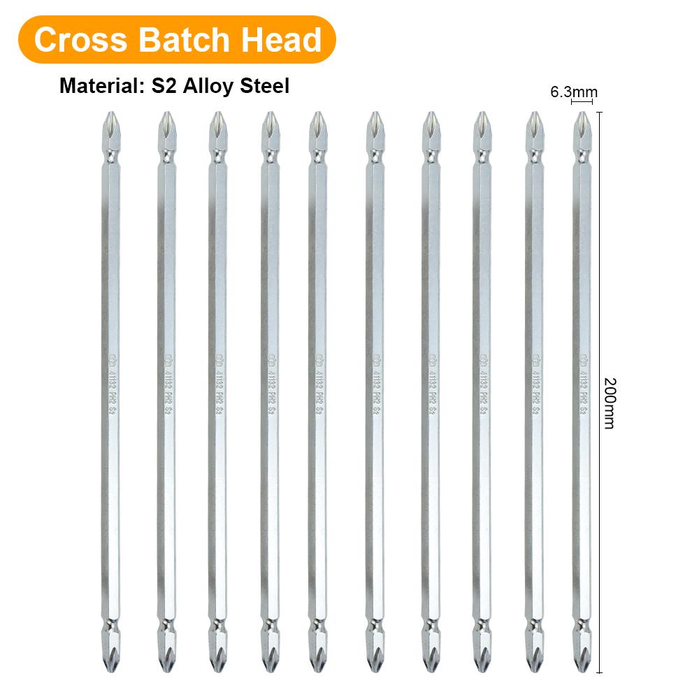 BESTIR 10pcs Screwdriver Bit Set 65-200mm 1/4" Shank S2 Alloy Double Ended PH1 PH2 PH3 Strong Magnetic Cross Phillips Batch Head