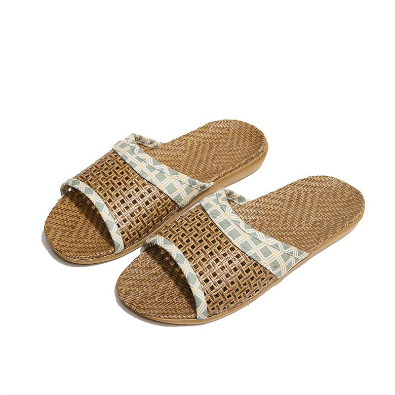 Woven Rattan Slippers With Soft Linen Lining, Casual Open Toe Slip On Shoes, Comfortable Indoor Home Slides