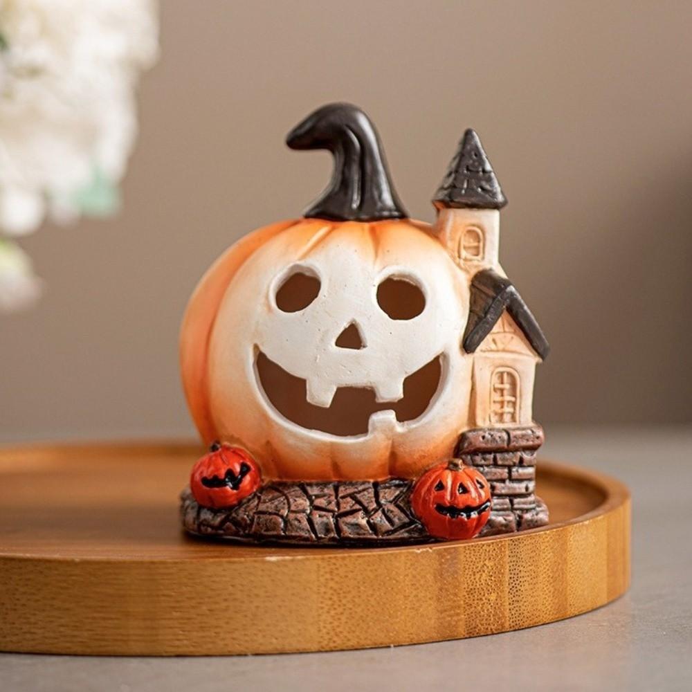 Resin Halloween Pumpkin House Scary Haunted House Ornaments Pumpkin Sculpture  Festival Decor