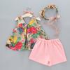 2-6Y Baby Girls Floral Cotton Linen Tops Sleevsless Dresses+Shorts Summer Sets
