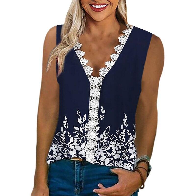 

Летние блузки с v-образным вырезом и цветочным принтом, женские повседневные рубашки без рукавов 2023, топы, женская модная элегантная футболка, женская одежда 24858 5XL остановить