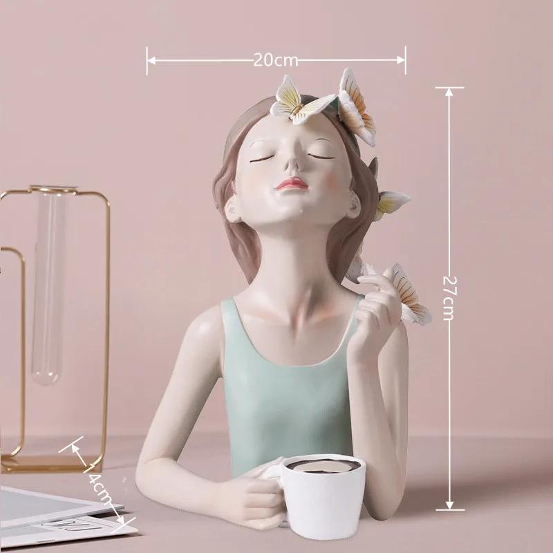 Nordic Butterfly Fairy girl resin decorated with metal trays, home decor accessories, Kawaii crafts statues, tabletop figurines