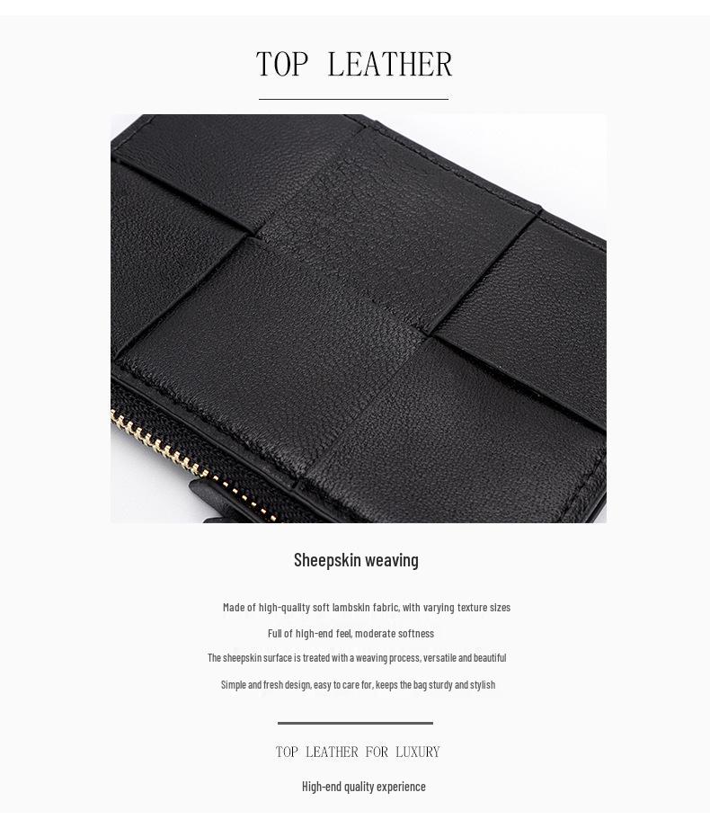 Genuine Leather Women's Sheepskin Woven Coin Purse and Multi-Card Holder