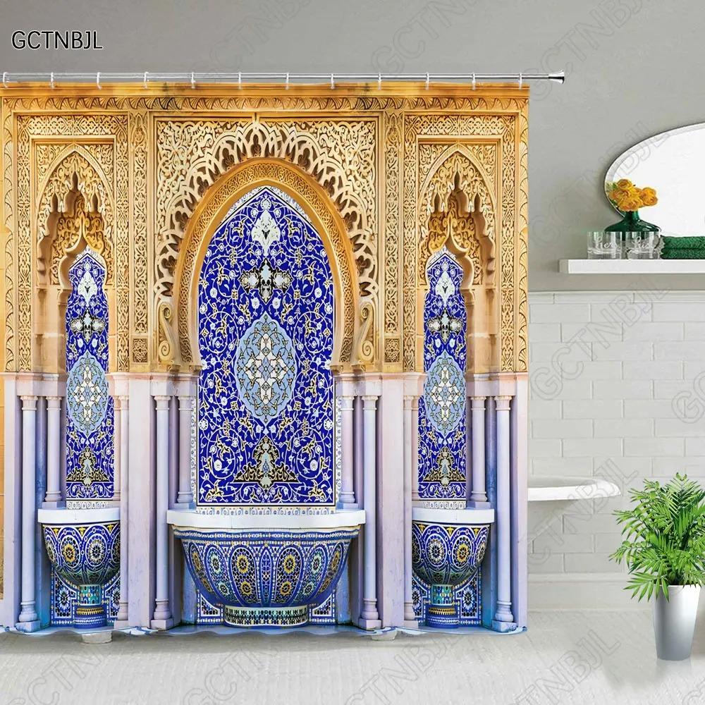 

Марокканский Желтый Антикварный Арочный Двери Шторки для душа Старая Винтажная Деревянная Дверь Ванная Водонепроницаемая Ткань Занавески для ванны С Крючками 120x180cm-47x70in