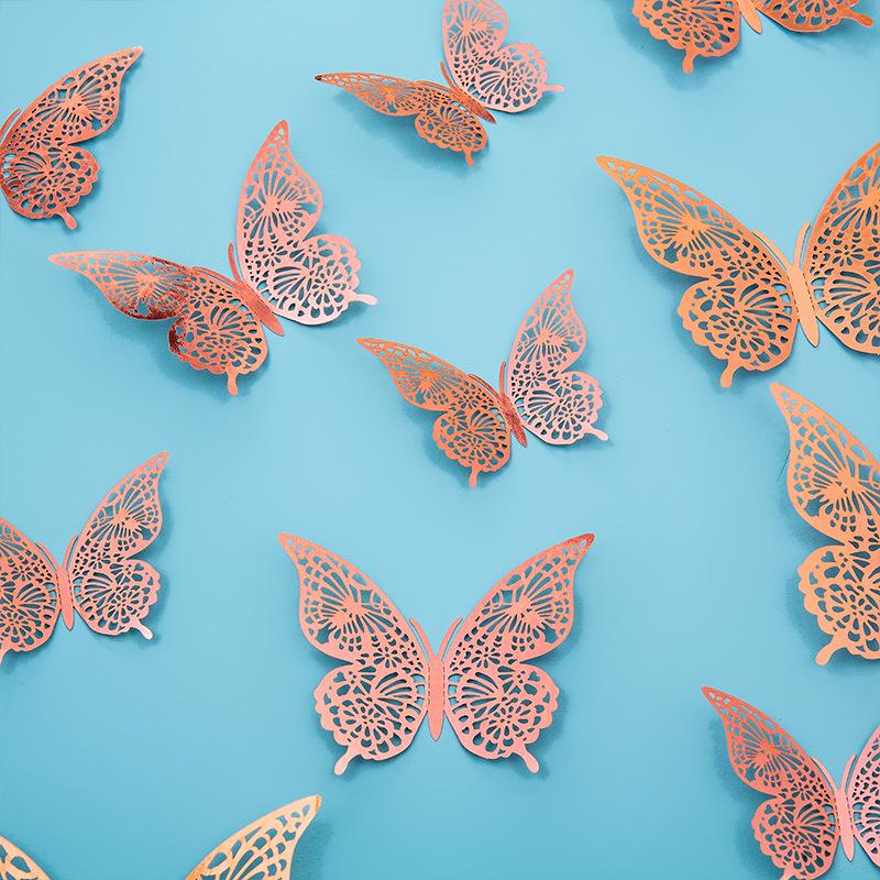 3D Imitation Metal Butterfly Wall Decor Stickers - Hollow Design for Living Room