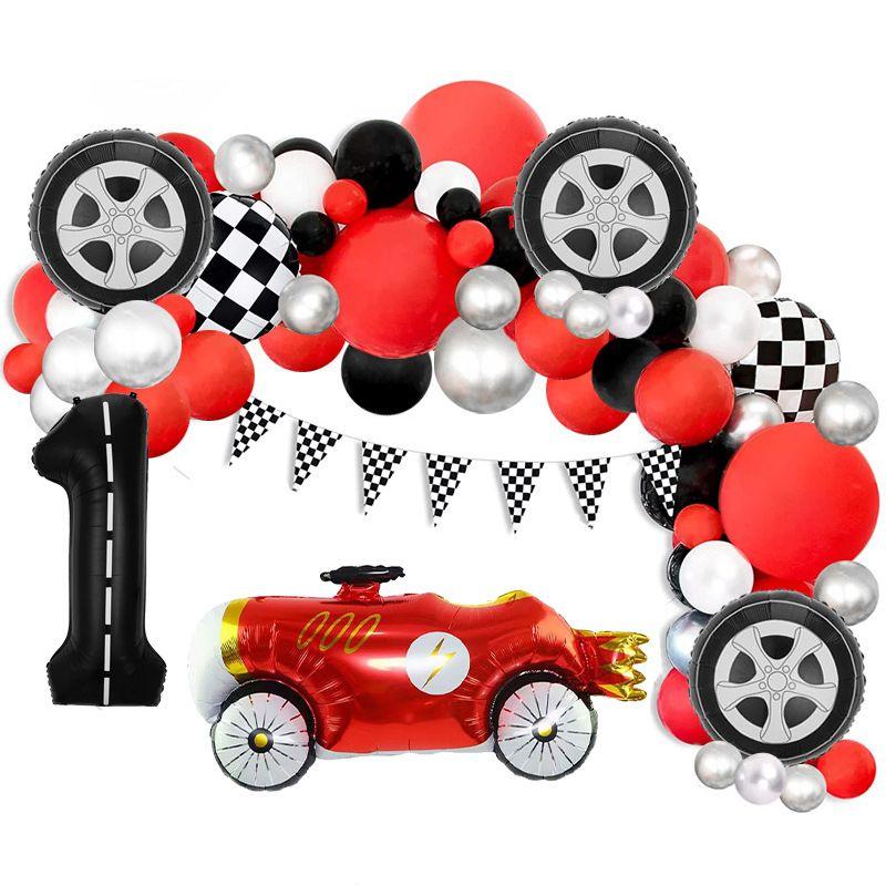 Racing-themed Digital Balloon Set, Black and White Checkered Car Tire Balloon Birthday Party Decoration