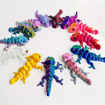 1PC 3D Printed Fidgets 3D Printed Toy Chameleon 14cm/5.5in for Home Office Executive Desk Decoration (Rainbow)