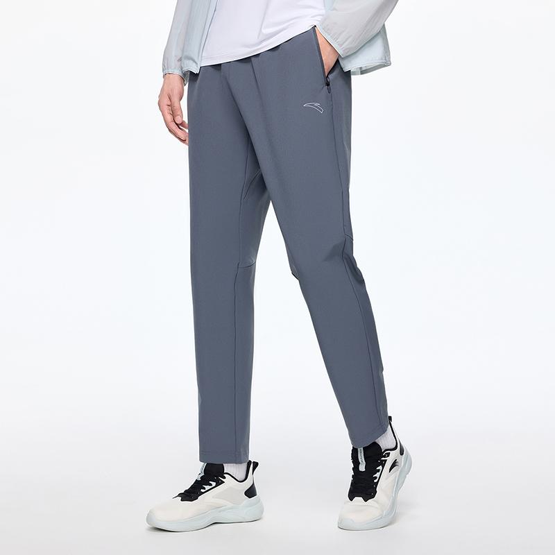 Anta Logo Print Straight Leg Comfortable Breathable Knitted Sports Pants Men pants Coal-Gray 952415501-2