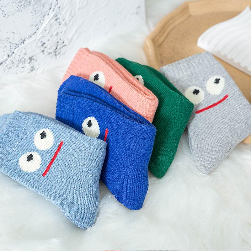 5 Pairs of Ladies New Autumn and Winter Cartoon Expression Hair Ring Thick Warm Rabbit Wool Tube Socks