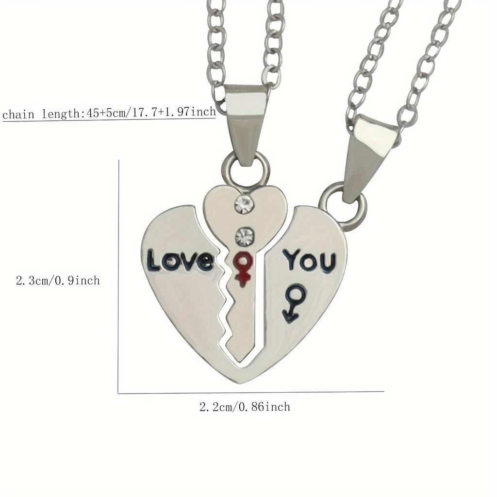 A Set of Two Minimalist Creative Heart-Shaped Key Pendants 'Love You' Couple Necklaces, Symbolizing Friendship, Commitment, And Love, Perfect As Fashi