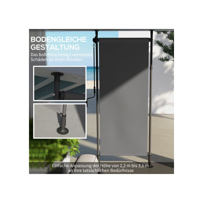 Retractable Balcony Awning - Outsunny - 120x220-310 Cm - Dark Grey Polyester - Crank - UV30+