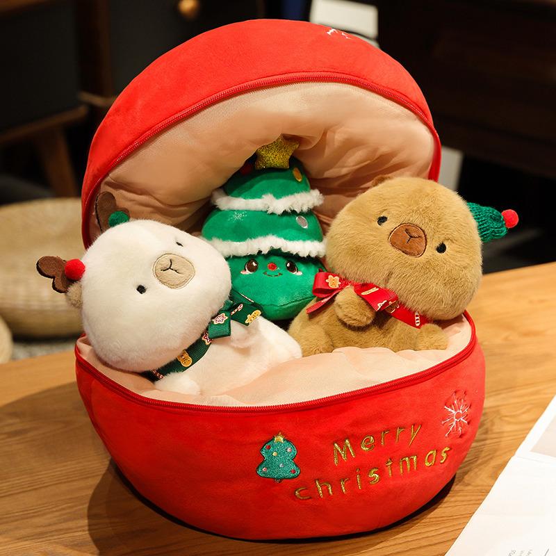 New Christmas Capybara Series Plush Dolls Apple Christmas Tree Capybara Three-In-One Surprise for Boys and Girls Christmas Gifts