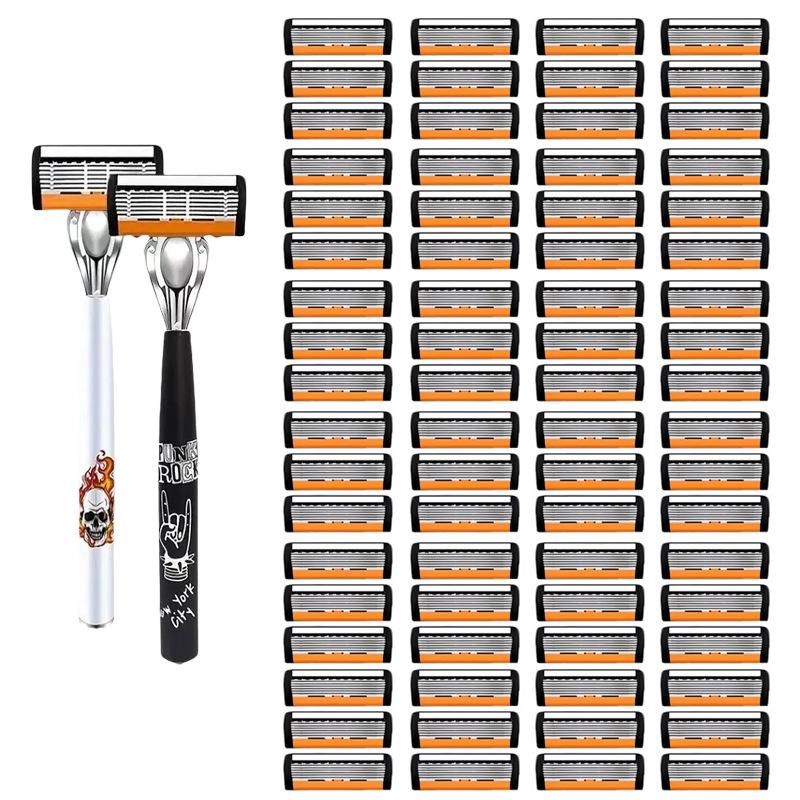 Six-Layer Men's Manual Razor with Metal Shaver Head