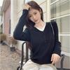 Design Button V-neck Fake Two Pieces Pure Apricot Knitted Sweater Women's Autumn Ins Loose Lazy Wind Bottoming Sweater