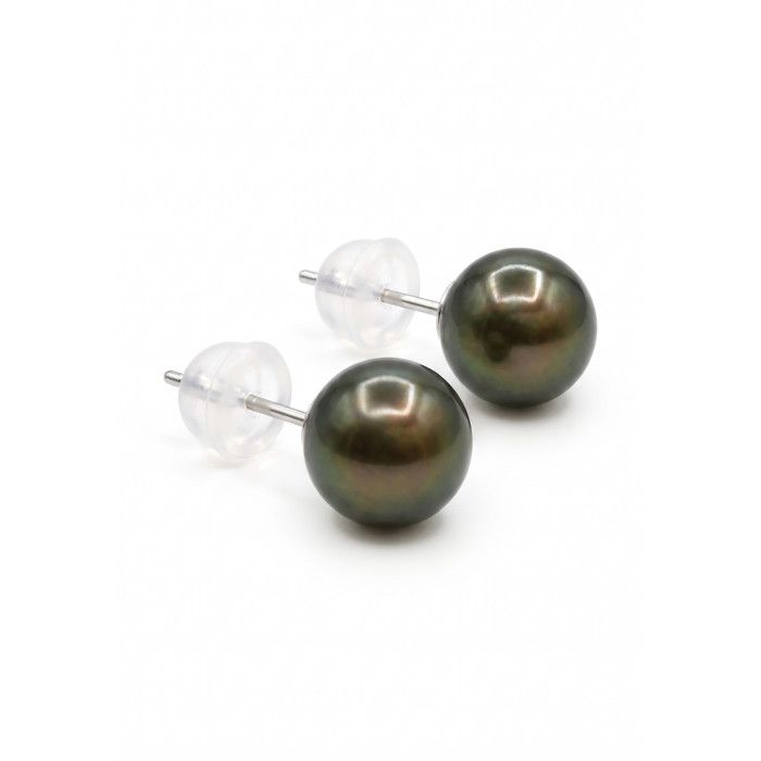 Boucles d'oreilles - PEARLS & COLORS - Prestige - Perle de Tahiti 7,5–8 mm - Or blanc 375/1000 - Qualité A+