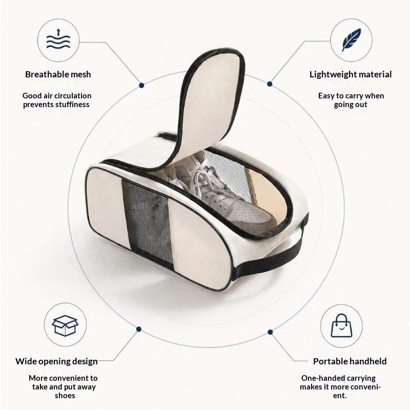 Breathable Mesh Travel Shoe Storage Bag Portable Wear Resistant Fabric Organizer for Men Women Daily Gym Travel Use