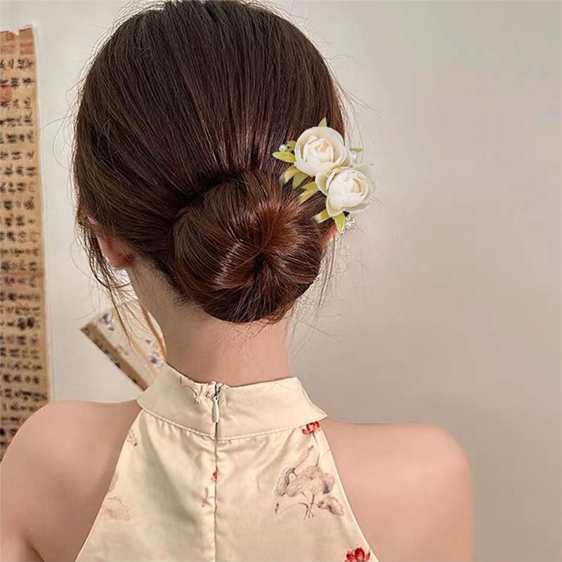 Elegant Flower Hairpin For Women Sweety Peony U Shaped Hair Stick Girls Fashionable Hair Accessories Gauze Floral Hair Pin NEW