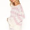 Womens Pink White Gradient Knit Sweater One Shoulder Flared Sleeve Pure Style Loose Fit