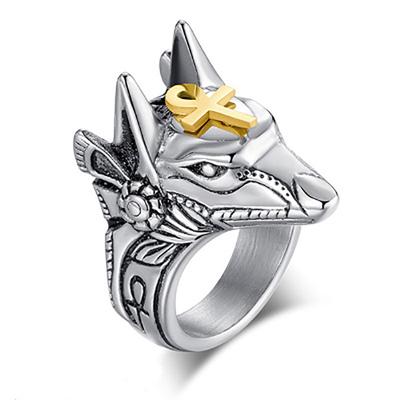 Vintage Edelstahl Ägypten Kreuz Gott Fingerringe für Männer Frauen Punk Wolf Kopf Knuckle Ring Boho Statement Schmuck